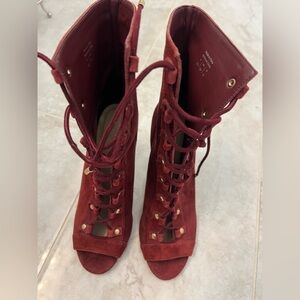 Aldo Women's Burgundy Lace-Up Heeled Boots-NWOT